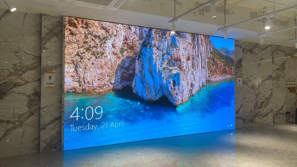Commercial display screen in tile showroom
